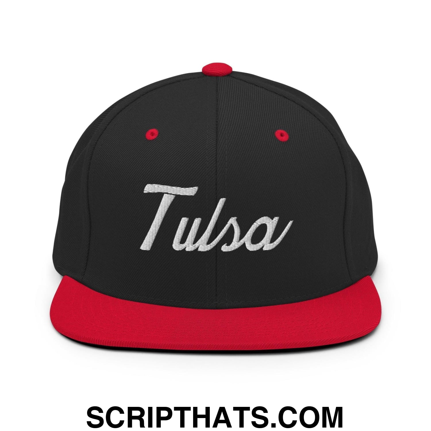 Tulsa II Vintage Sports Script Snapback Hat Black Red