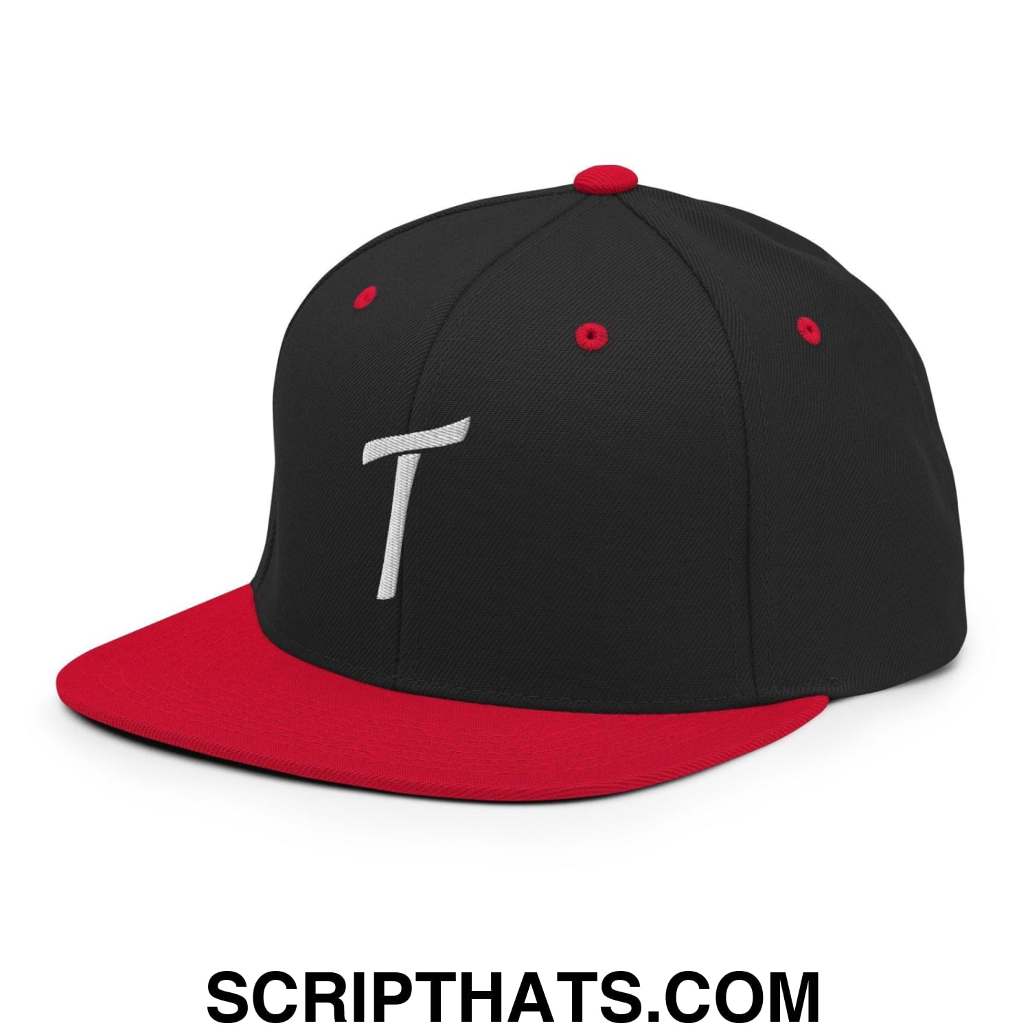 Tulsa Letter T Vintage Sports Script Snapback Hat Black Red