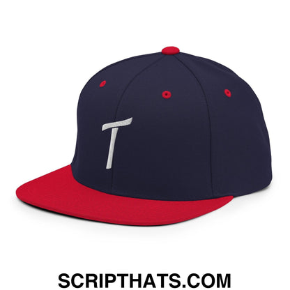 Tulsa Letter T Vintage Sports Script Snapback Hat Navy Red
