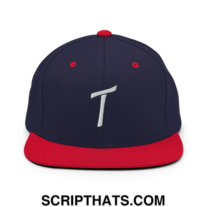 Tulsa Letter T Vintage Sports Script Snapback Hat Navy Red