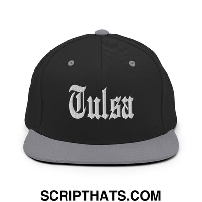 Tulsa OG Old English Snapback Hat Black Silver