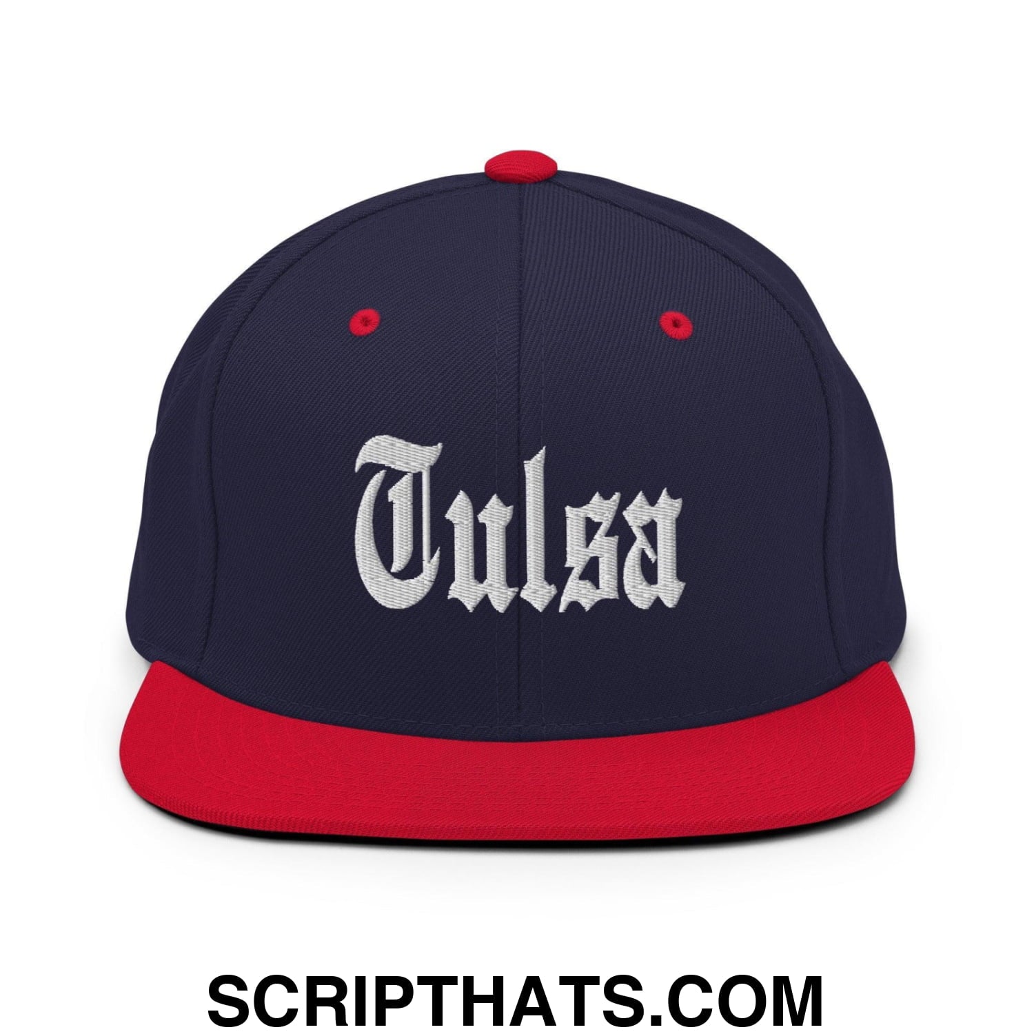 Tulsa OG Old English Snapback Hat Navy Red