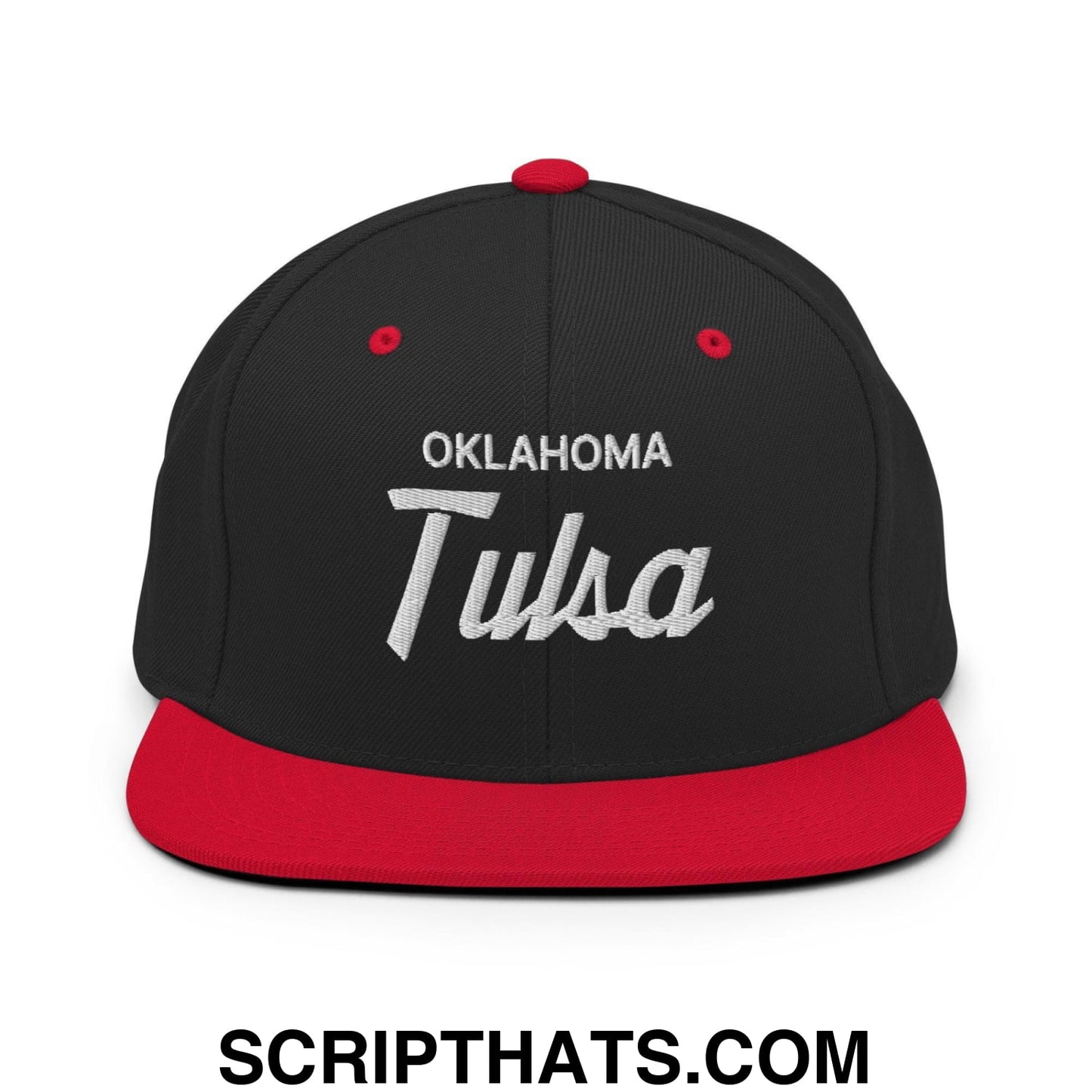 Tulsa Oklahoma Vintage Sports Script Snapback Hat Black Red