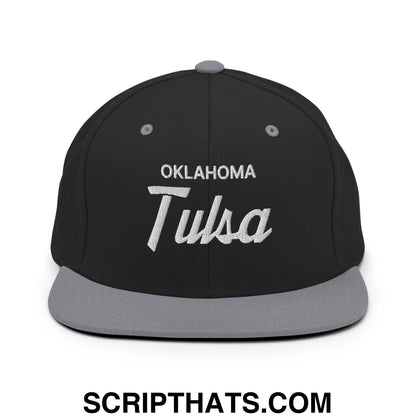 Tulsa Oklahoma Vintage Sports Script Snapback Hat Black Silver