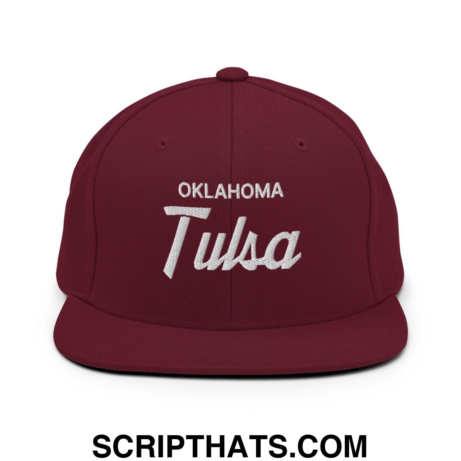 Tulsa Oklahoma Vintage Sports Script Snapback Hat Maroon
