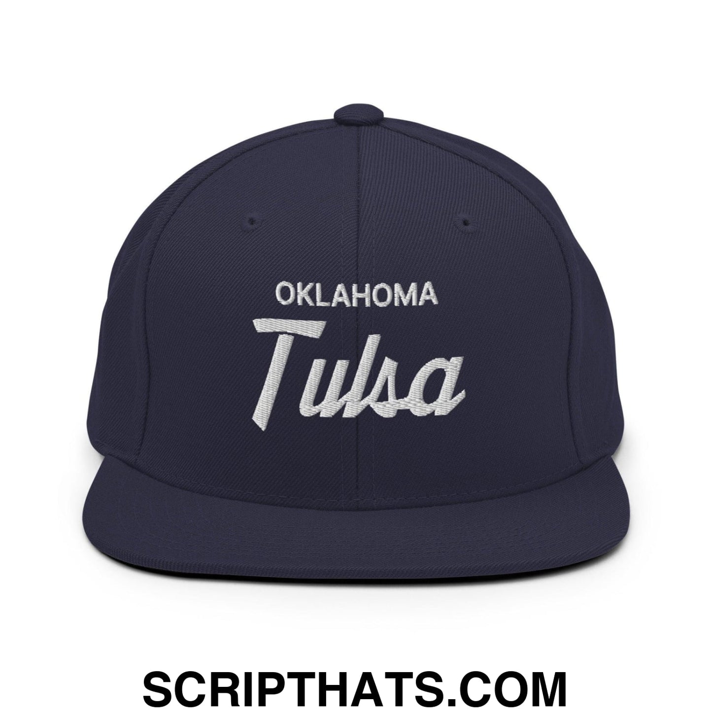 Tulsa Oklahoma Vintage Sports Script Snapback Hat Navy