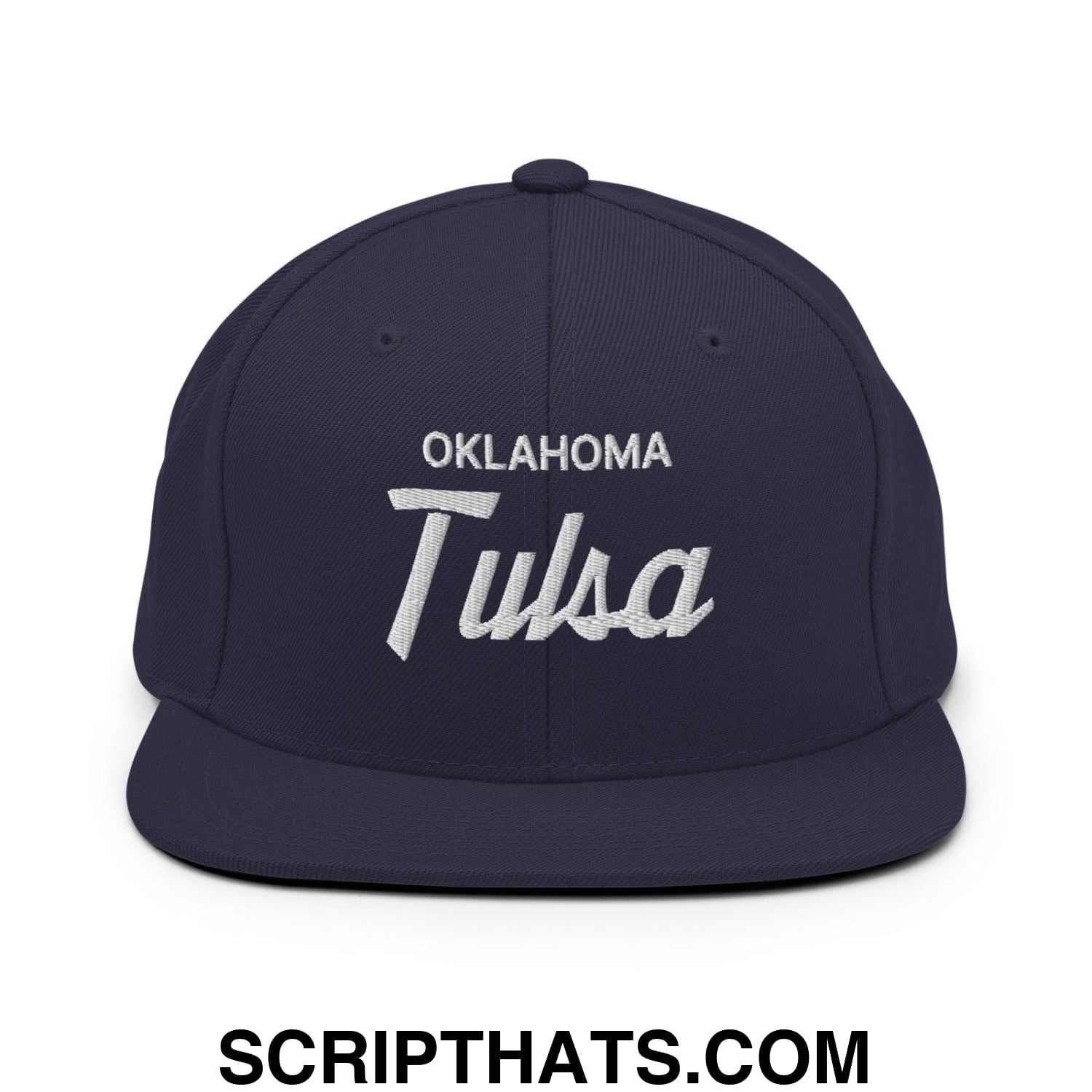 Tulsa Oklahoma Vintage Sports Script Snapback Hat Navy