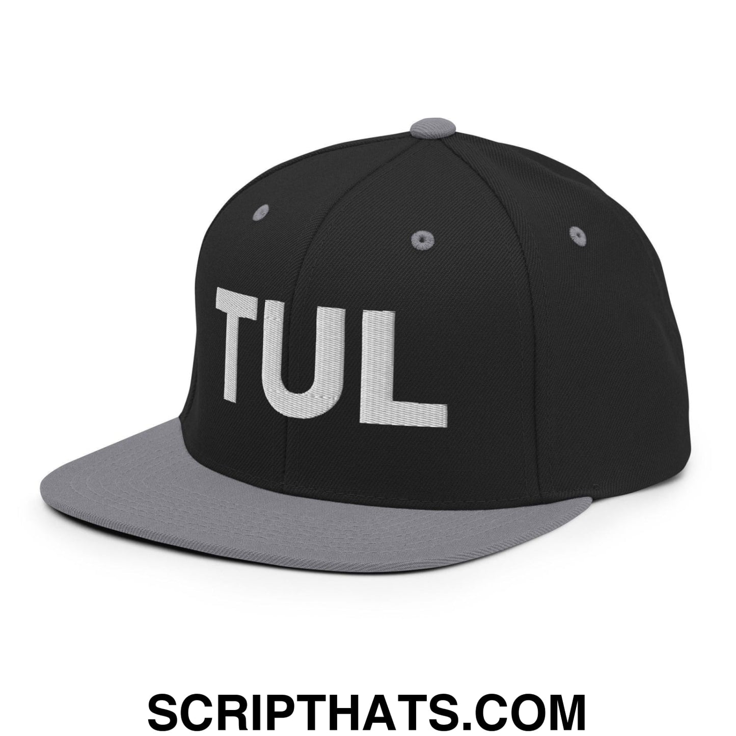 Tulsa TUL Vintage Block Snapback Hat Black Silver