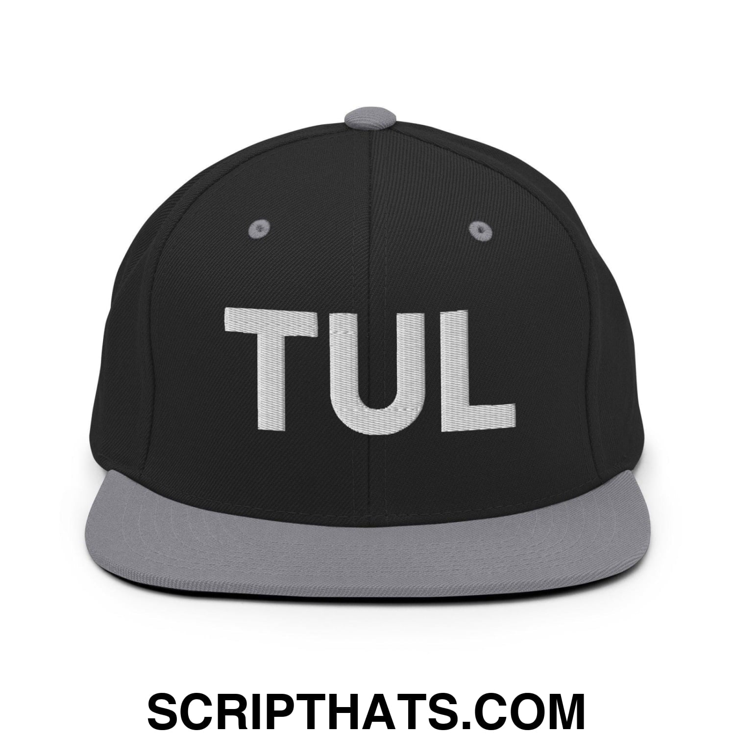 Tulsa TUL Vintage Block Snapback Hat Black Silver