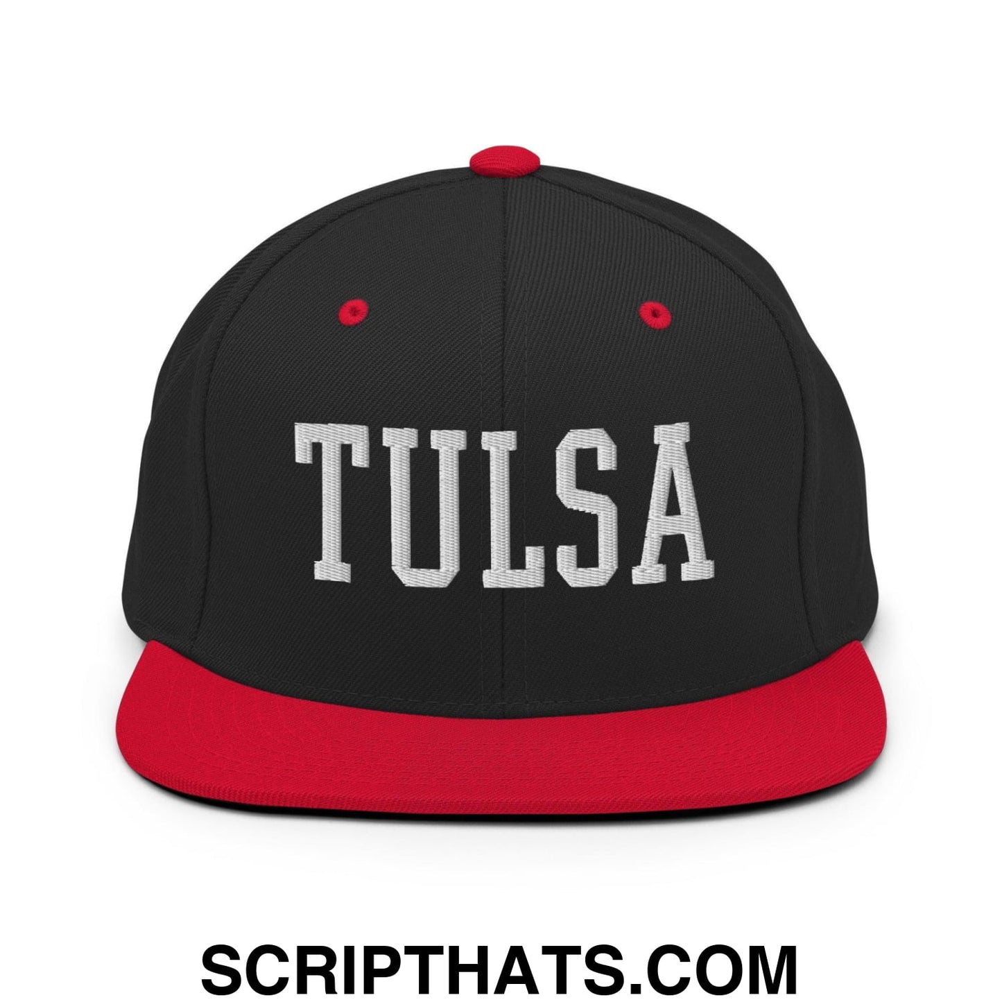 Tulsa Varsity Letterman Block Snapback Hat Black Red
