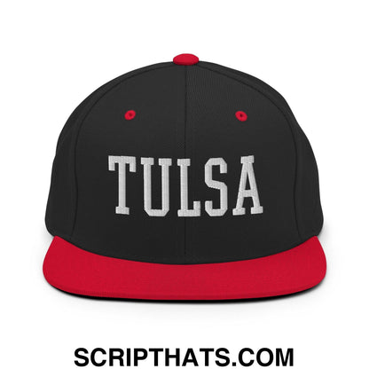 Tulsa Varsity Letterman Block Snapback Hat Black Red