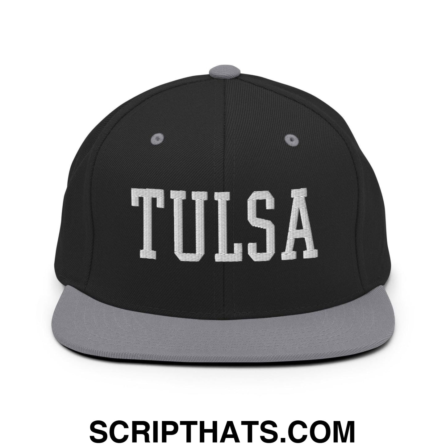 Tulsa Varsity Letterman Block Snapback Hat Black Silver