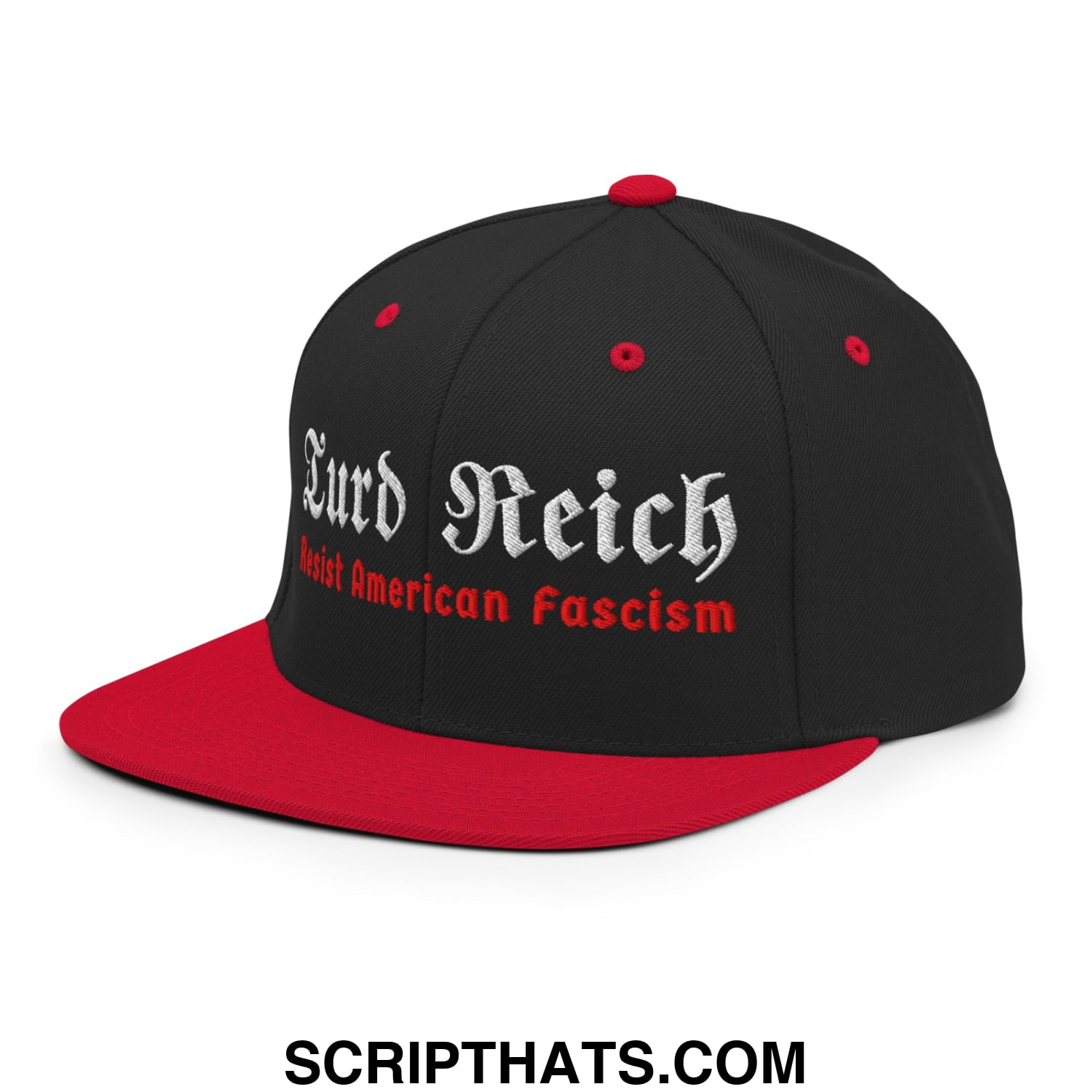 Turd Reich Resist American Fascism Embroidered Flat Bill Brim Snapback Hat Black Red