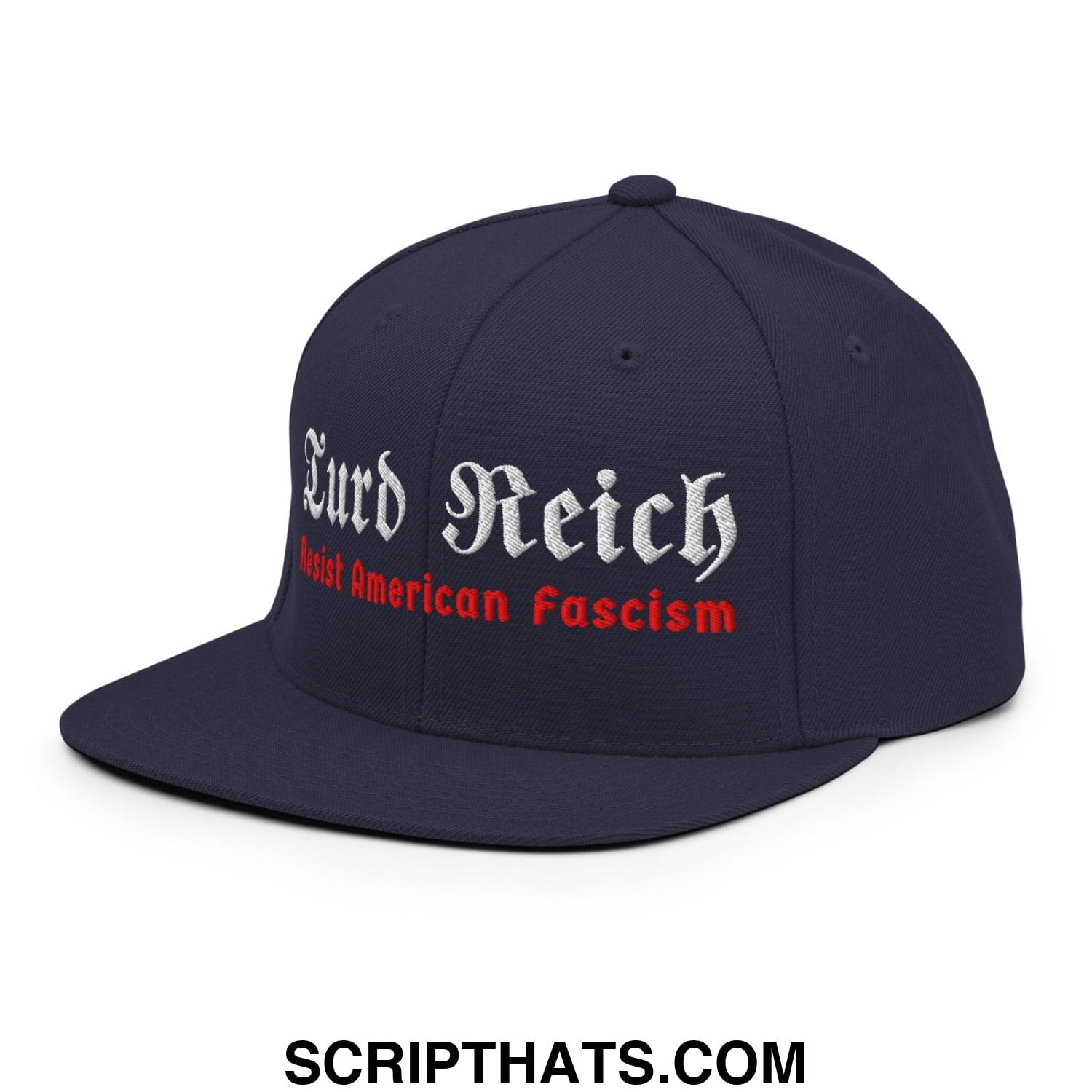 Turd Reich Resist American Fascism Embroidered Flat Bill Brim Snapback Hat Navy