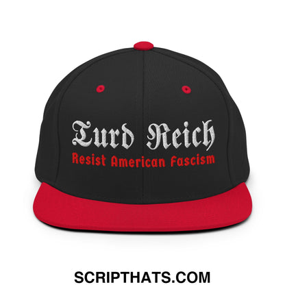 Turd Reich Resist American Fascism Embroidered Flat Bill Brim Snapback Hat Black Red