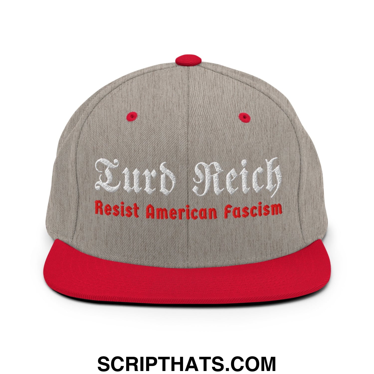 Turd Reich Resist American Fascism Embroidered Flat Bill Brim Snapback Hat Heather Grey Red