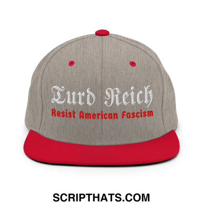 Turd Reich Resist American Fascism Embroidered Flat Bill Brim Snapback Hat Heather Grey Red