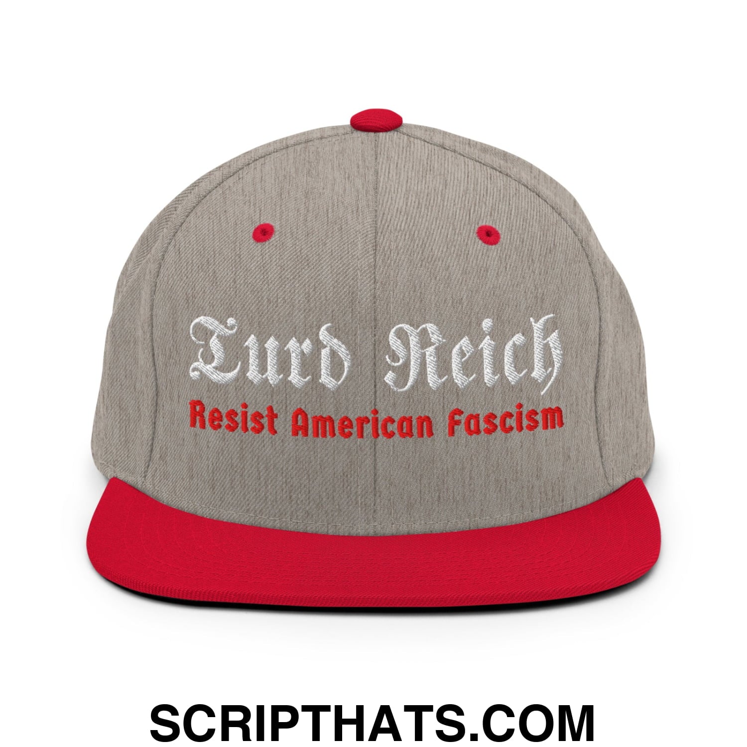 Turd Reich Resist American Fascism Embroidered Flat Bill Brim Snapback Hat Heather Grey Red