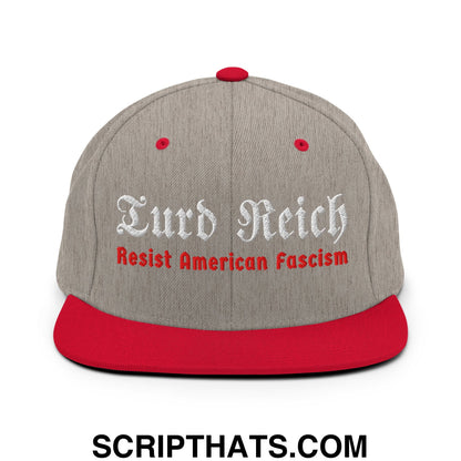 Turd Reich Resist American Fascism Embroidered Flat Bill Brim Snapback Hat Heather Grey Red
