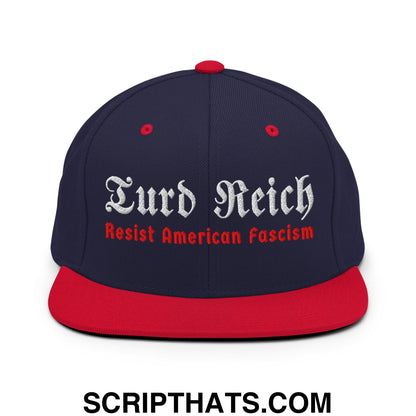 Turd Reich Resist American Fascism Embroidered Flat Bill Brim Snapback Hat Navy Red
