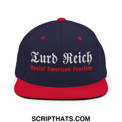 Turd Reich Resist American Fascism Embroidered Flat Bill Brim Snapback Hat Navy Red