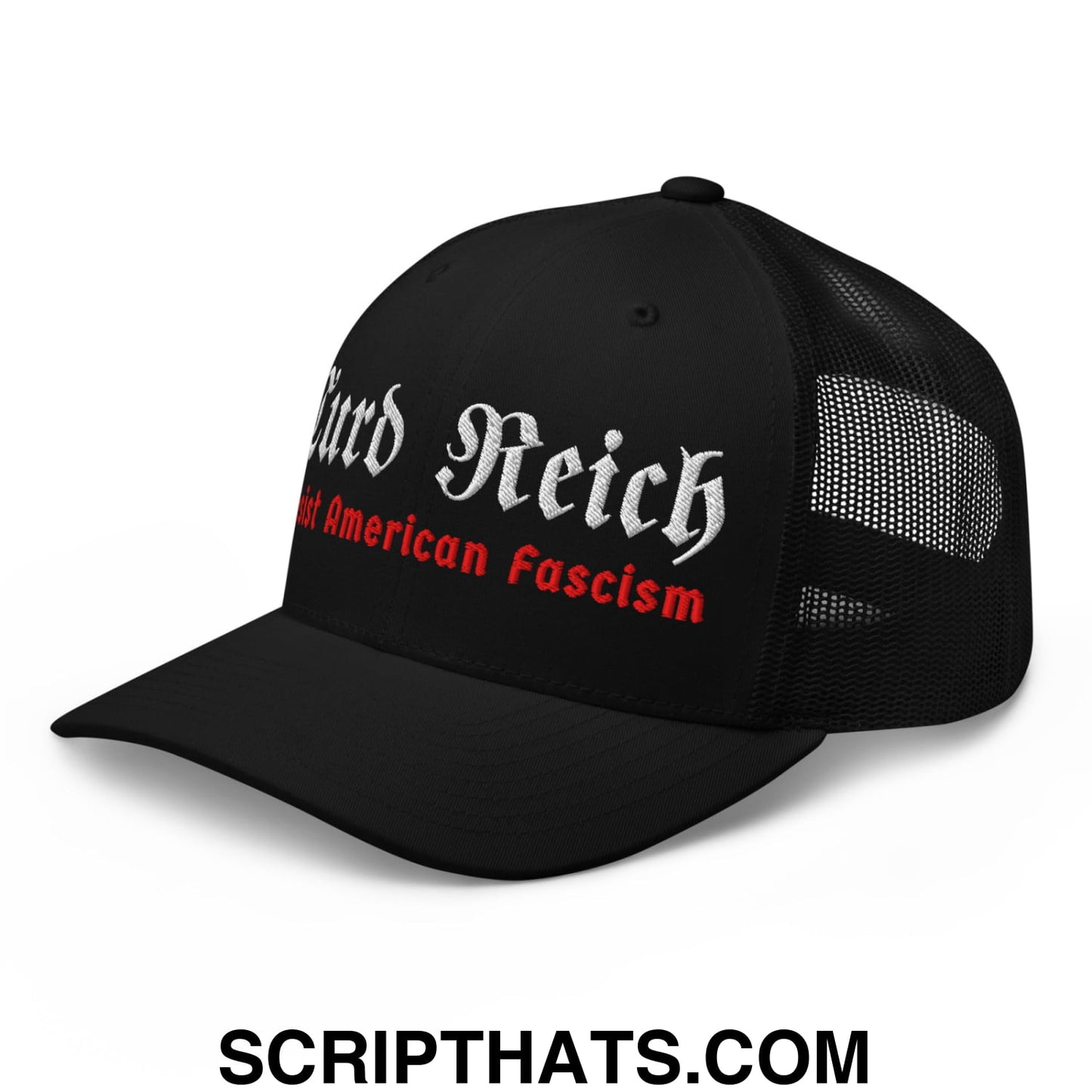 Turd Reich Resist American Fascism Embroidered Mesh Trucker Hat Black