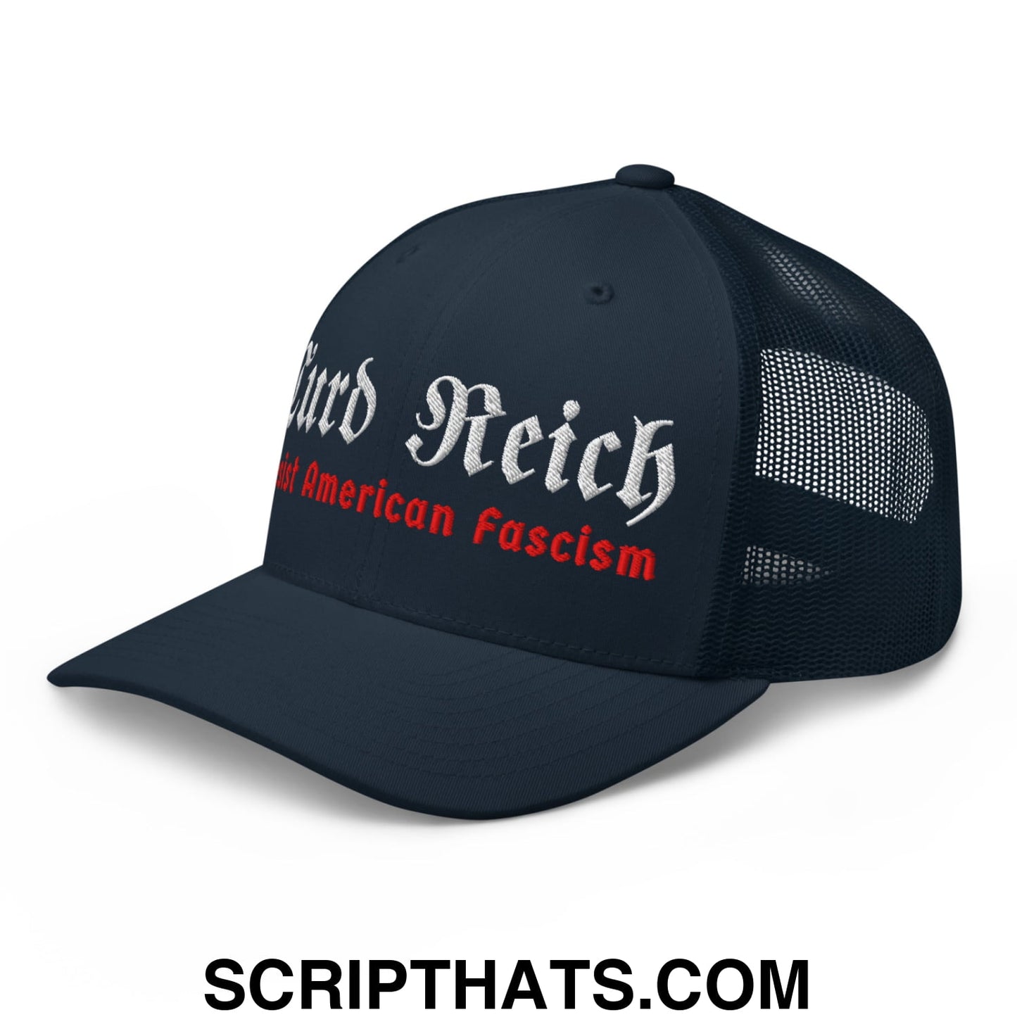 Turd Reich Resist American Fascism Embroidered Mesh Trucker Hat Navy