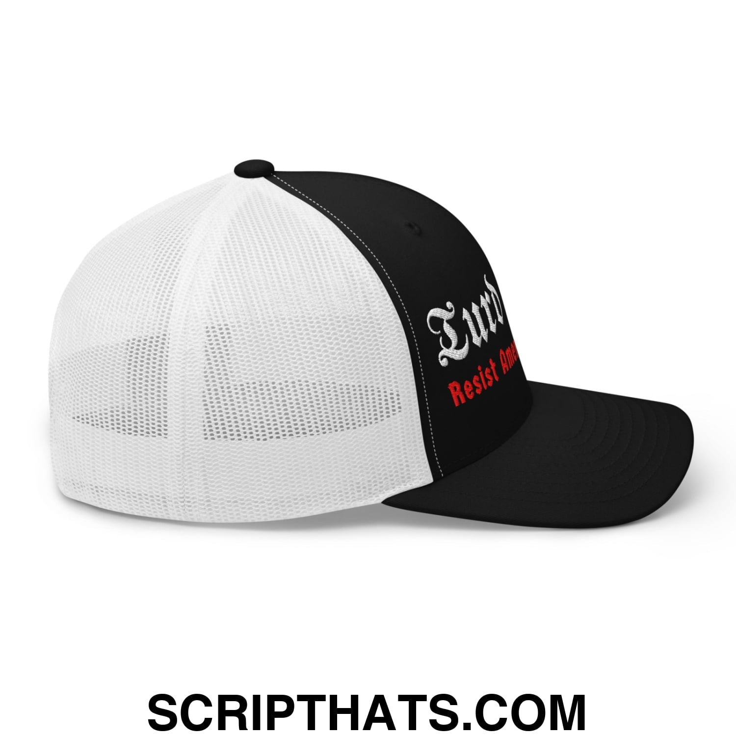 Turd Reich Resist American Fascism Embroidered Mesh Trucker Hat Black White