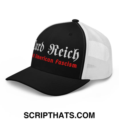 Turd Reich Resist American Fascism Embroidered Mesh Trucker Hat Black White