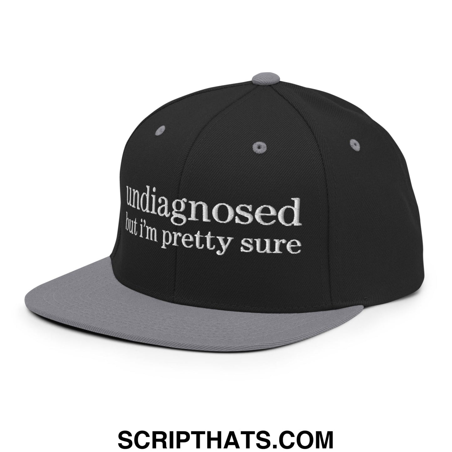 undiagnosed but i'm pretty sure Embroidered Flat Bill Brim Snapback Hat Black Silver