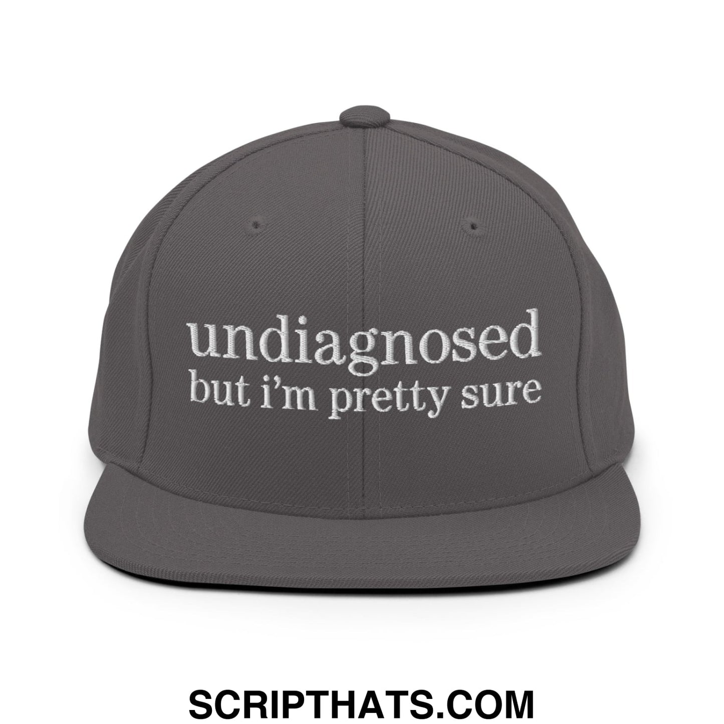 undiagnosed but i'm pretty sure Embroidered Flat Bill Brim Snapback Hat Dark Grey