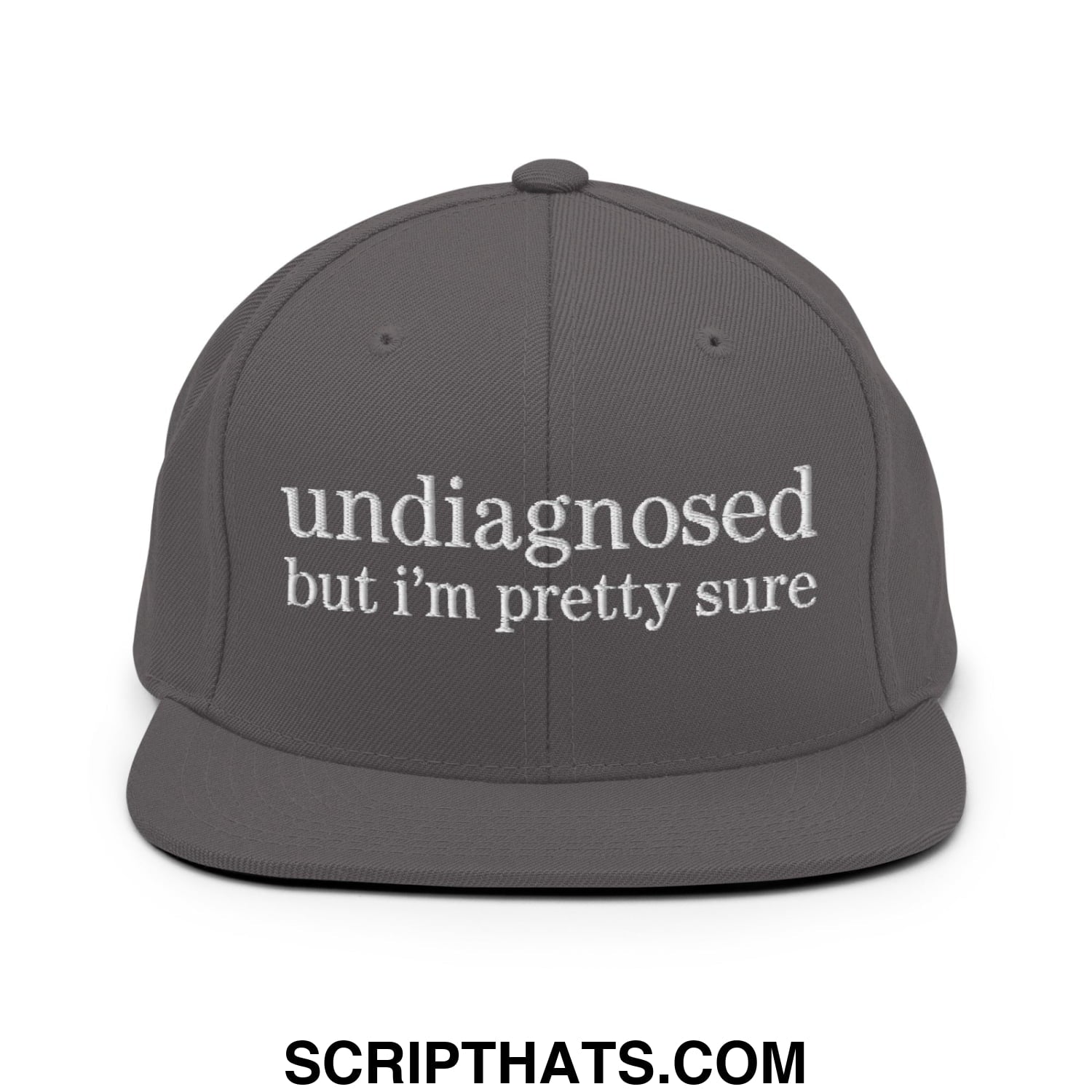 undiagnosed but i'm pretty sure Embroidered Flat Bill Brim Snapback Hat Dark Grey