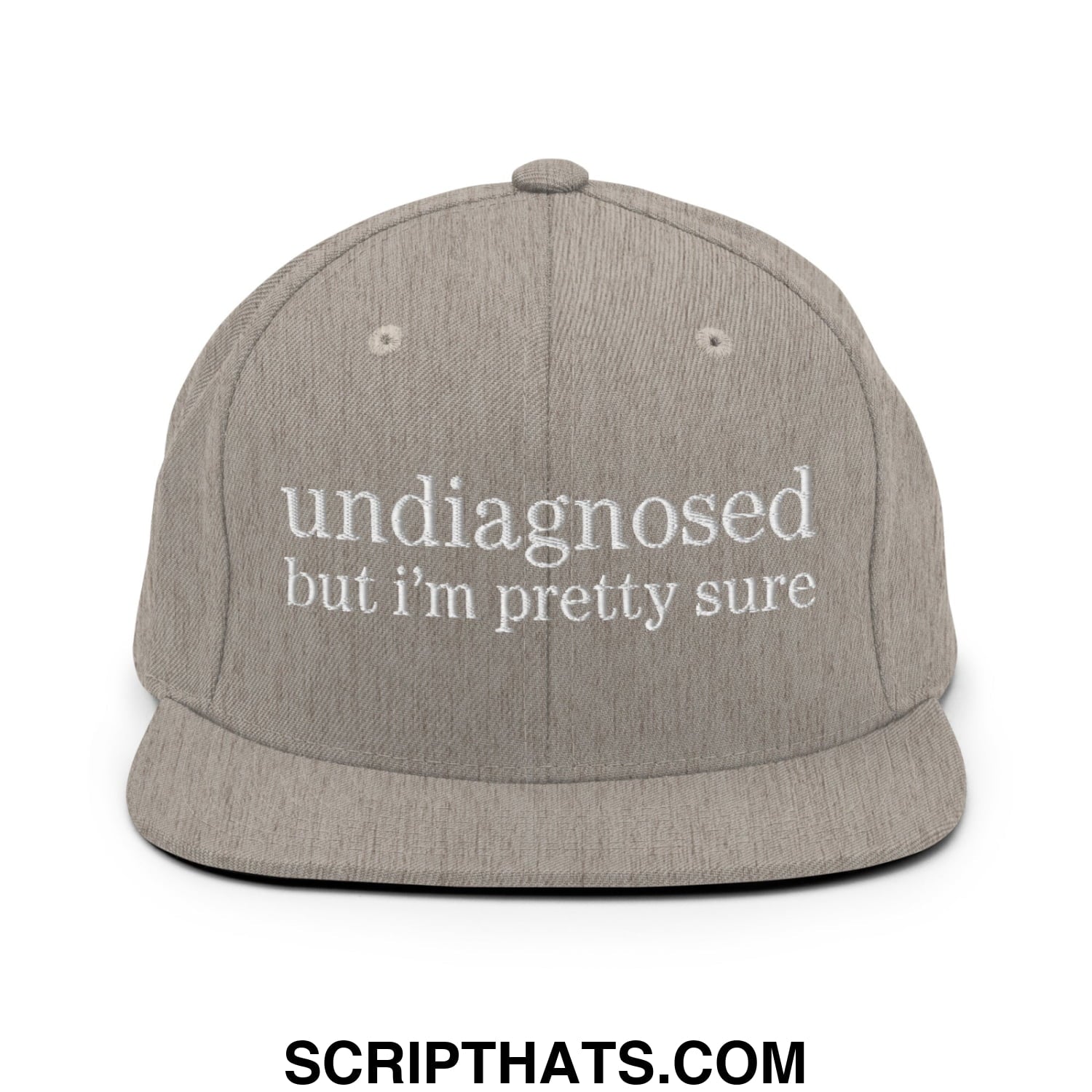 undiagnosed but i'm pretty sure Embroidered Flat Bill Brim Snapback Hat Heather Grey