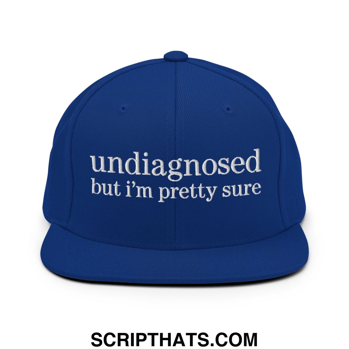 undiagnosed but i'm pretty sure Embroidered Flat Bill Brim Snapback Hat Royal Blue