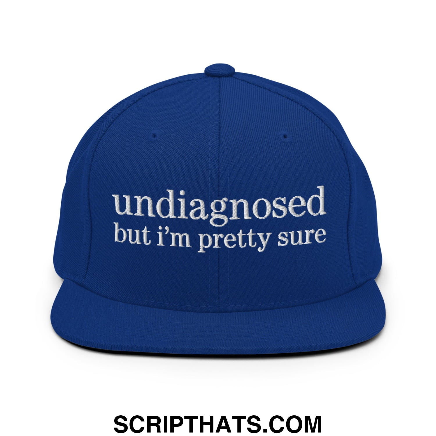 undiagnosed but i'm pretty sure Embroidered Flat Bill Brim Snapback Hat Royal Blue