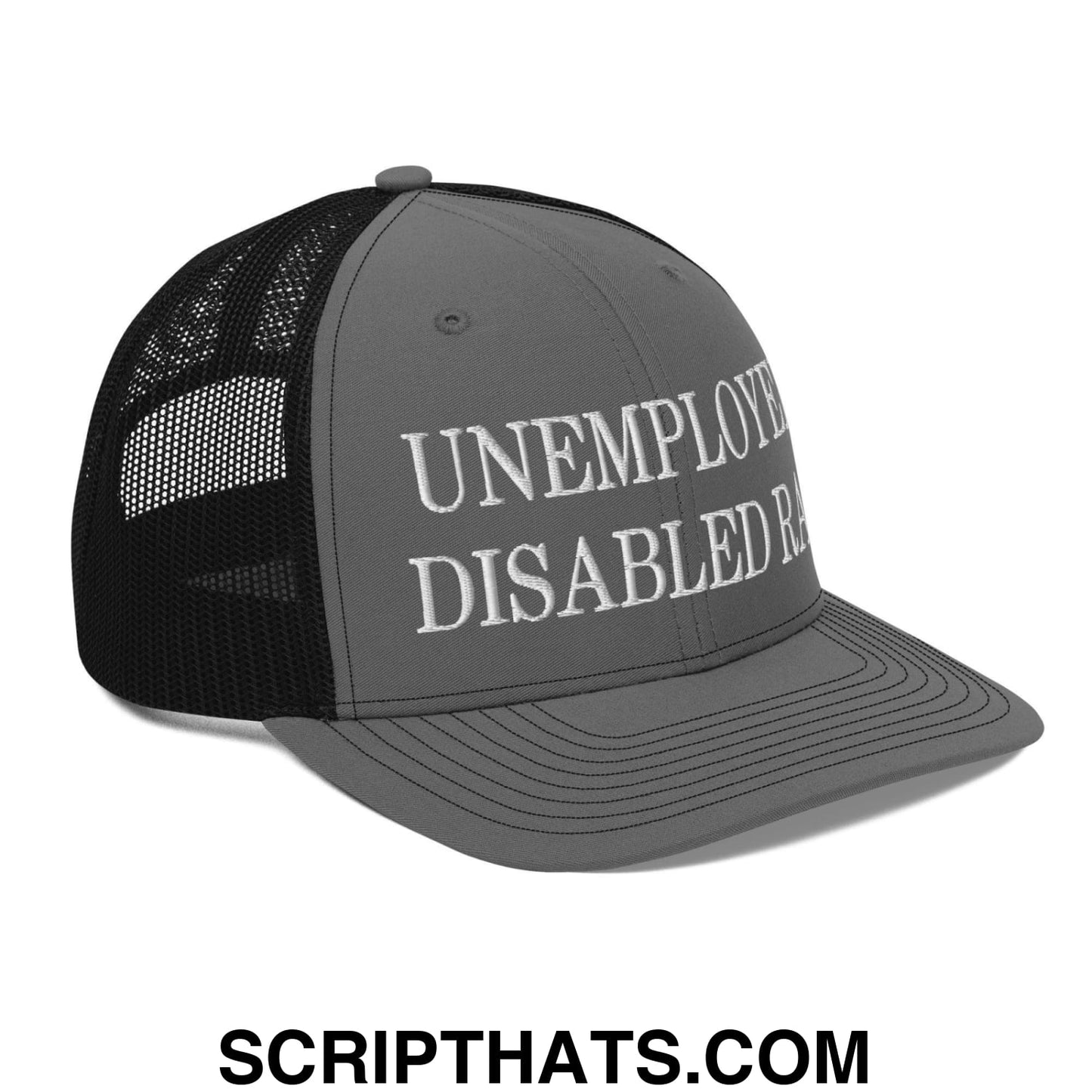 Unemployed Disabled Rat Embroidered Classic Mesh Trucker Hat Charcoal Black