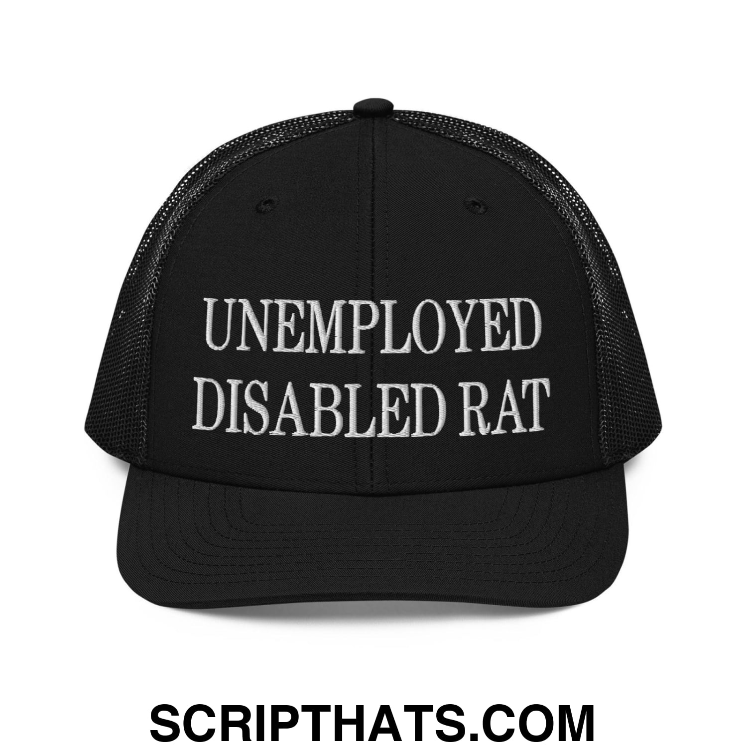 Unemployed Disabled Rat Embroidered Classic Mesh Trucker Hat Black