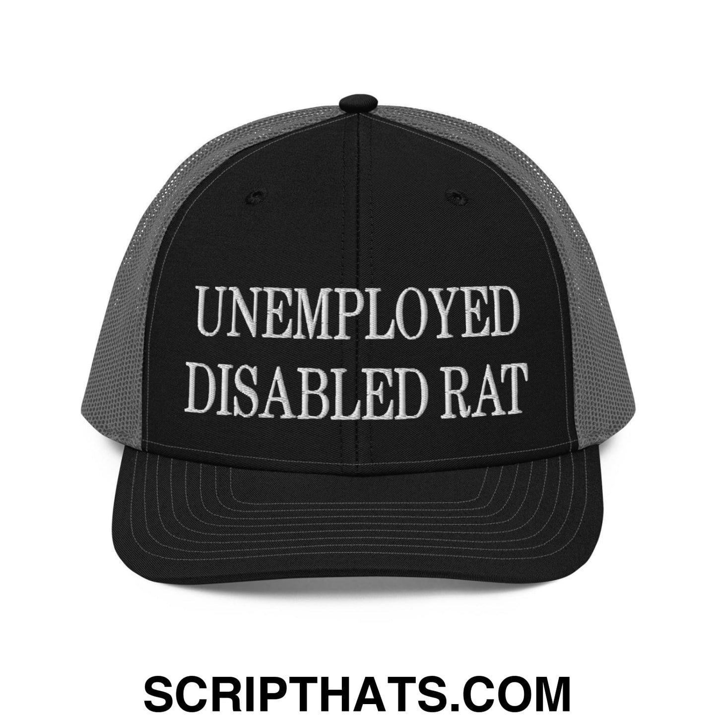 Unemployed Disabled Rat Embroidered Classic Mesh Trucker Hat Black Charcoal