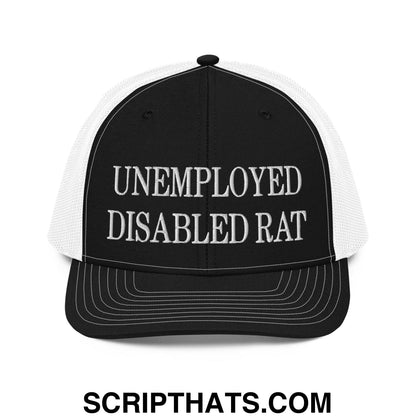 Unemployed Disabled Rat Embroidered Classic Mesh Trucker Hat Black White