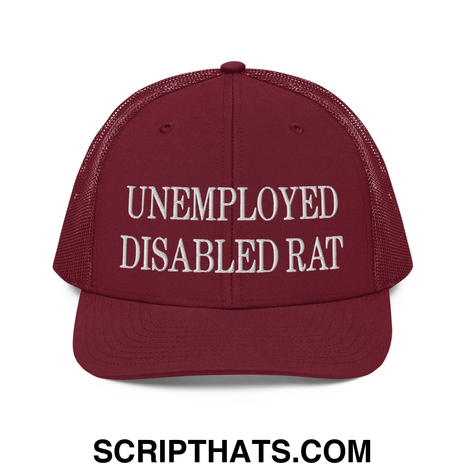 Unemployed Disabled Rat Embroidered Classic Mesh Trucker Hat Cardinal