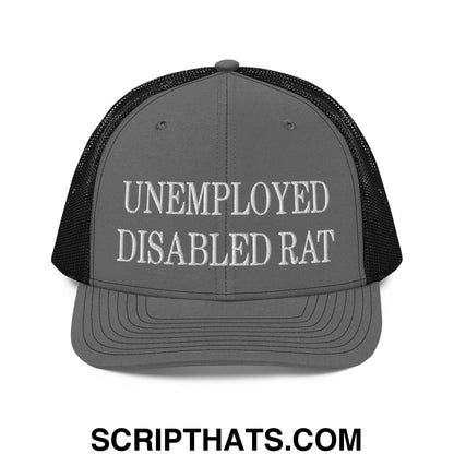 Unemployed Disabled Rat Embroidered Classic Mesh Trucker Hat Charcoal Black