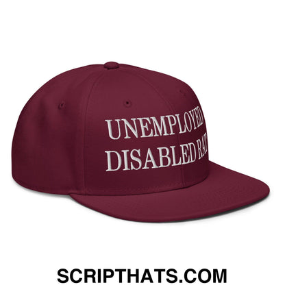 Unemployed Disabled Rat Embroidered Flat Brim Bill Snapback Hat Burgundy maroon