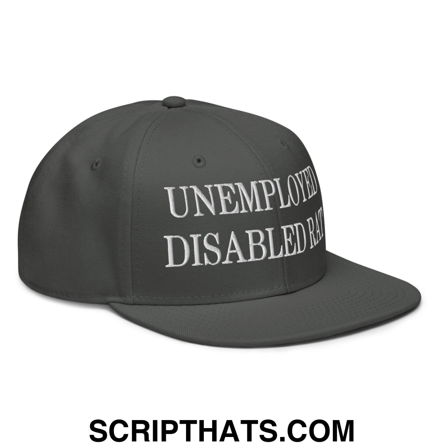 Unemployed Disabled Rat Embroidered Flat Brim Bill Snapback Hat Charcoal gray