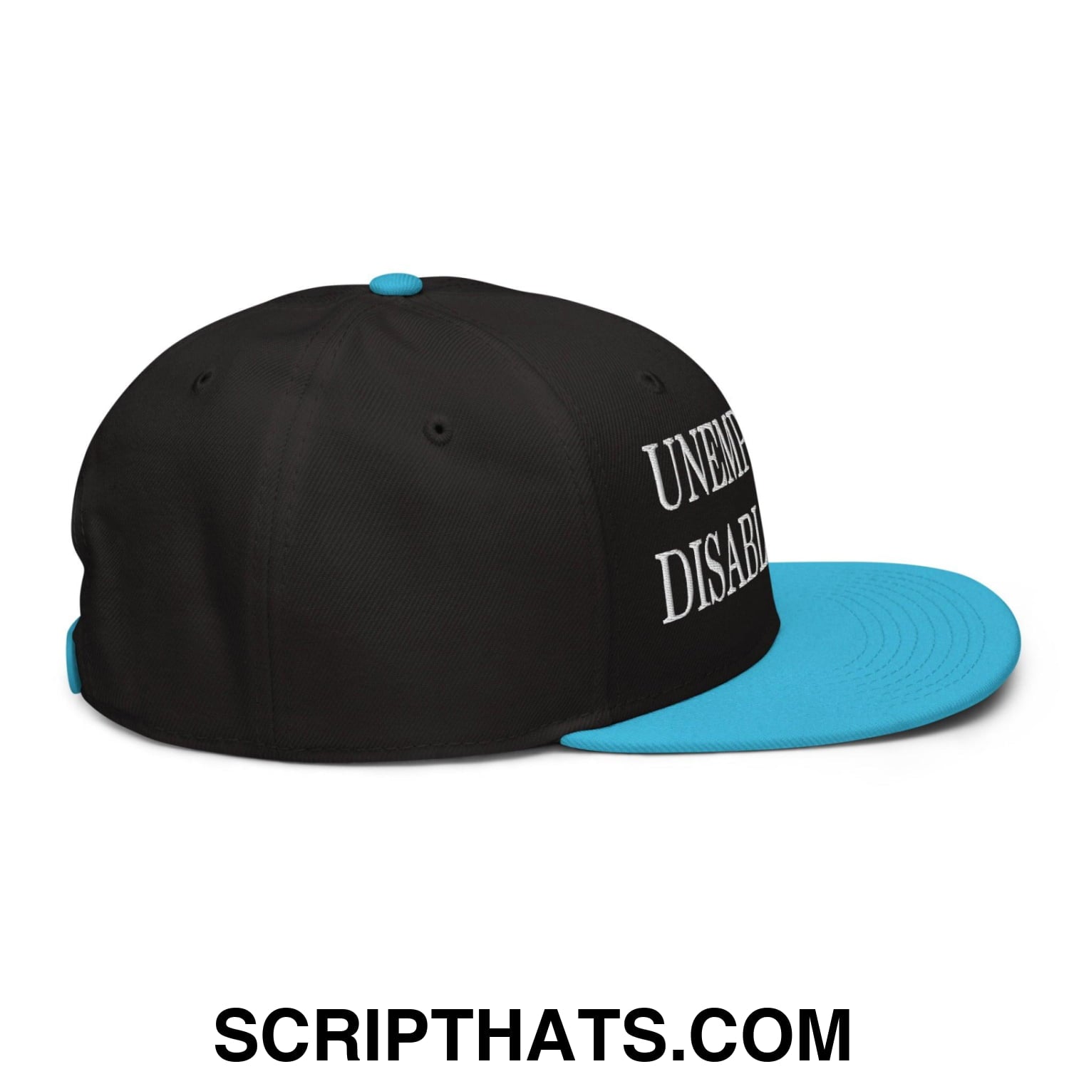 Unemployed Disabled Rat Embroidered Flat Brim Bill Snapback Hat Aqua blue Black Black