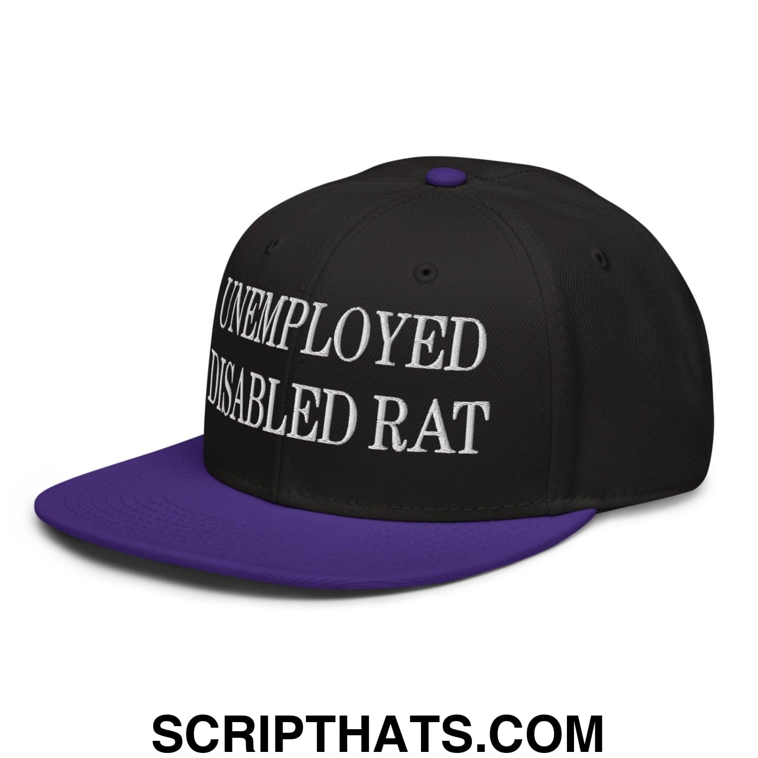 Unemployed Disabled Rat Embroidered Flat Brim Bill Snapback Hat Purple Black Black