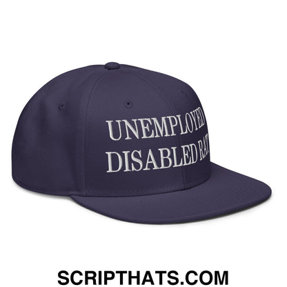 Unemployed Disabled Rat Embroidered Flat Brim Bill Snapback Hat Navy blue