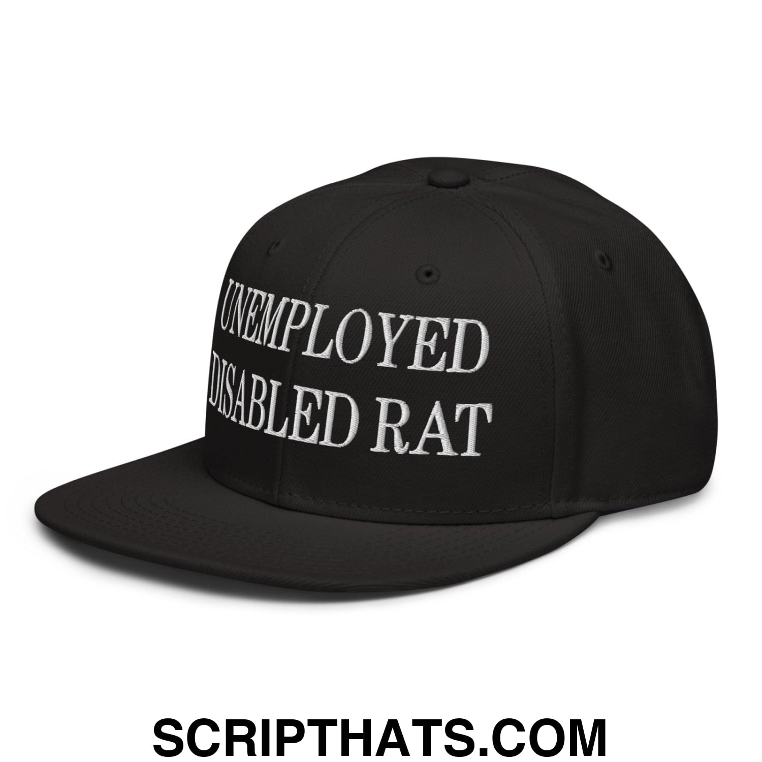 Unemployed Disabled Rat Embroidered Flat Brim Bill Snapback Hat Black