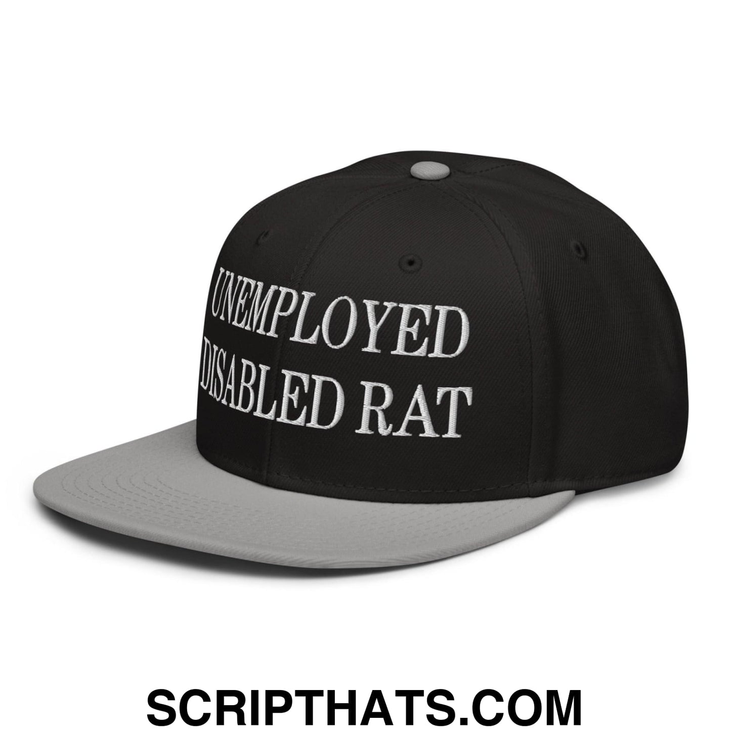 Unemployed Disabled Rat Embroidered Flat Brim Bill Snapback Hat Gray Black Black