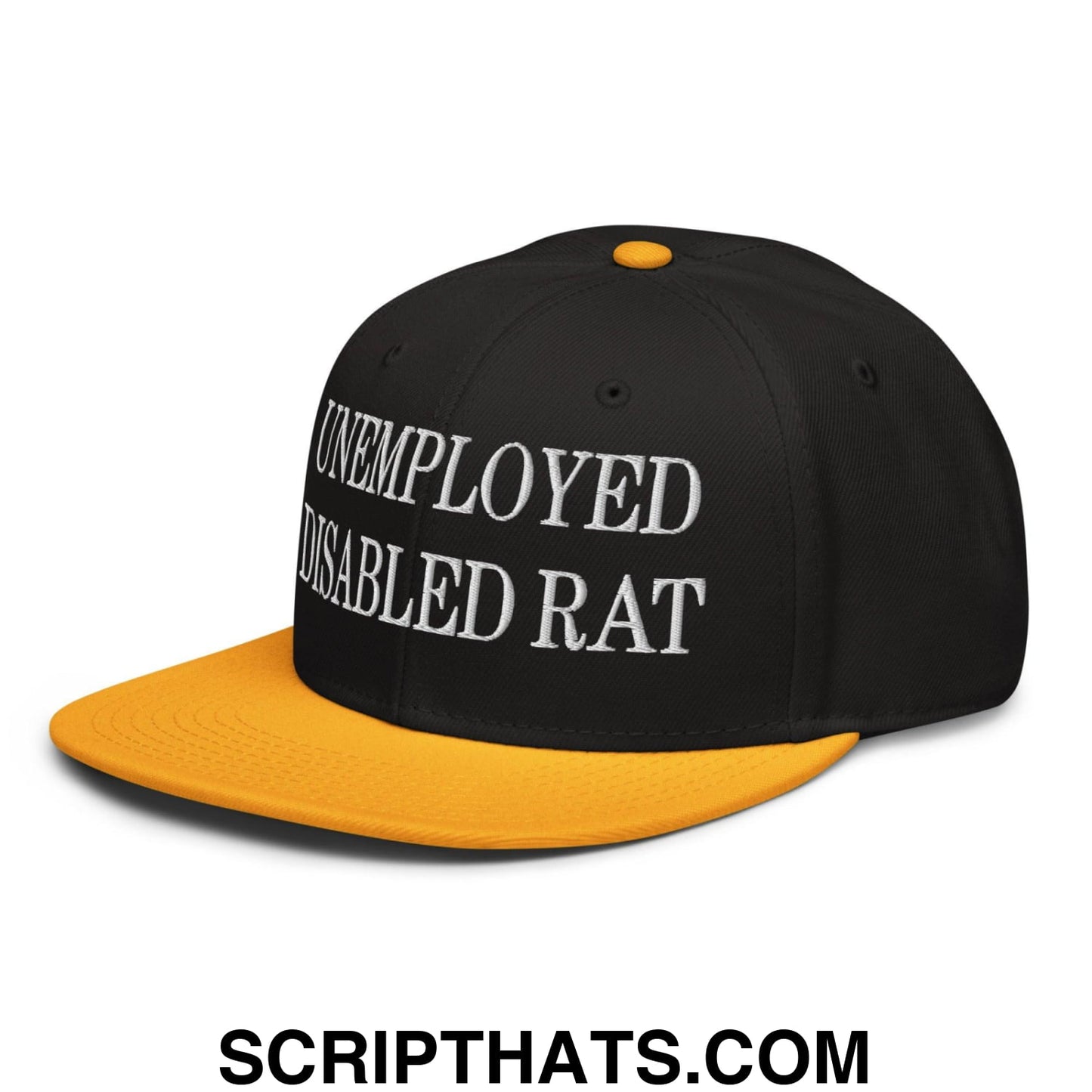 Unemployed Disabled Rat Embroidered Flat Brim Bill Snapback Hat Gold Black Black