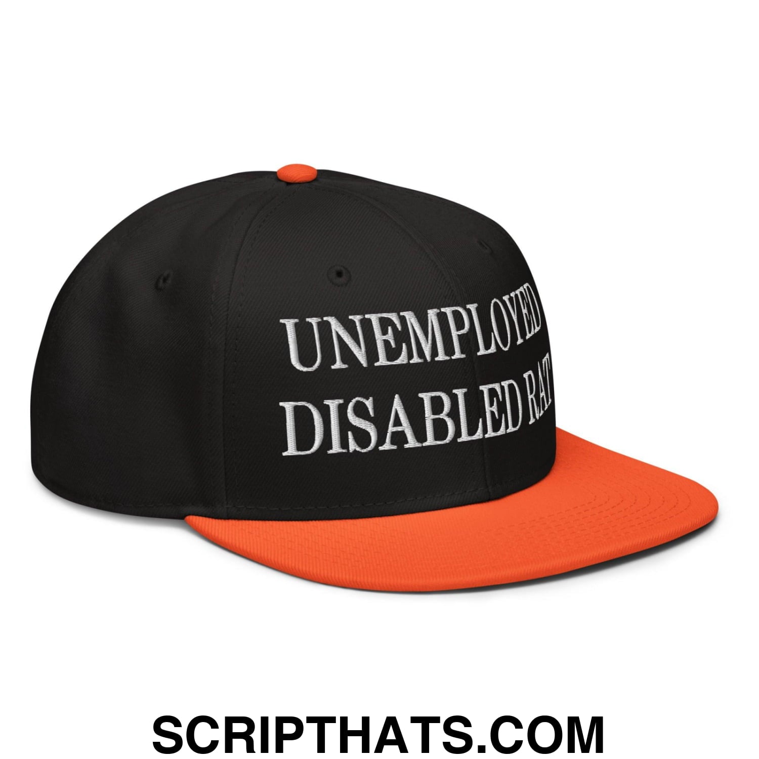 Unemployed Disabled Rat Embroidered Flat Brim Bill Snapback Hat Orange Black Black
